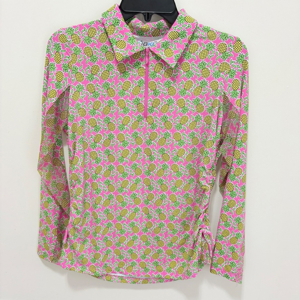 IBKUL UPF 50+ Sun Shirt  Pink Pineapple S Long Sleeve Mesh Cooling Top